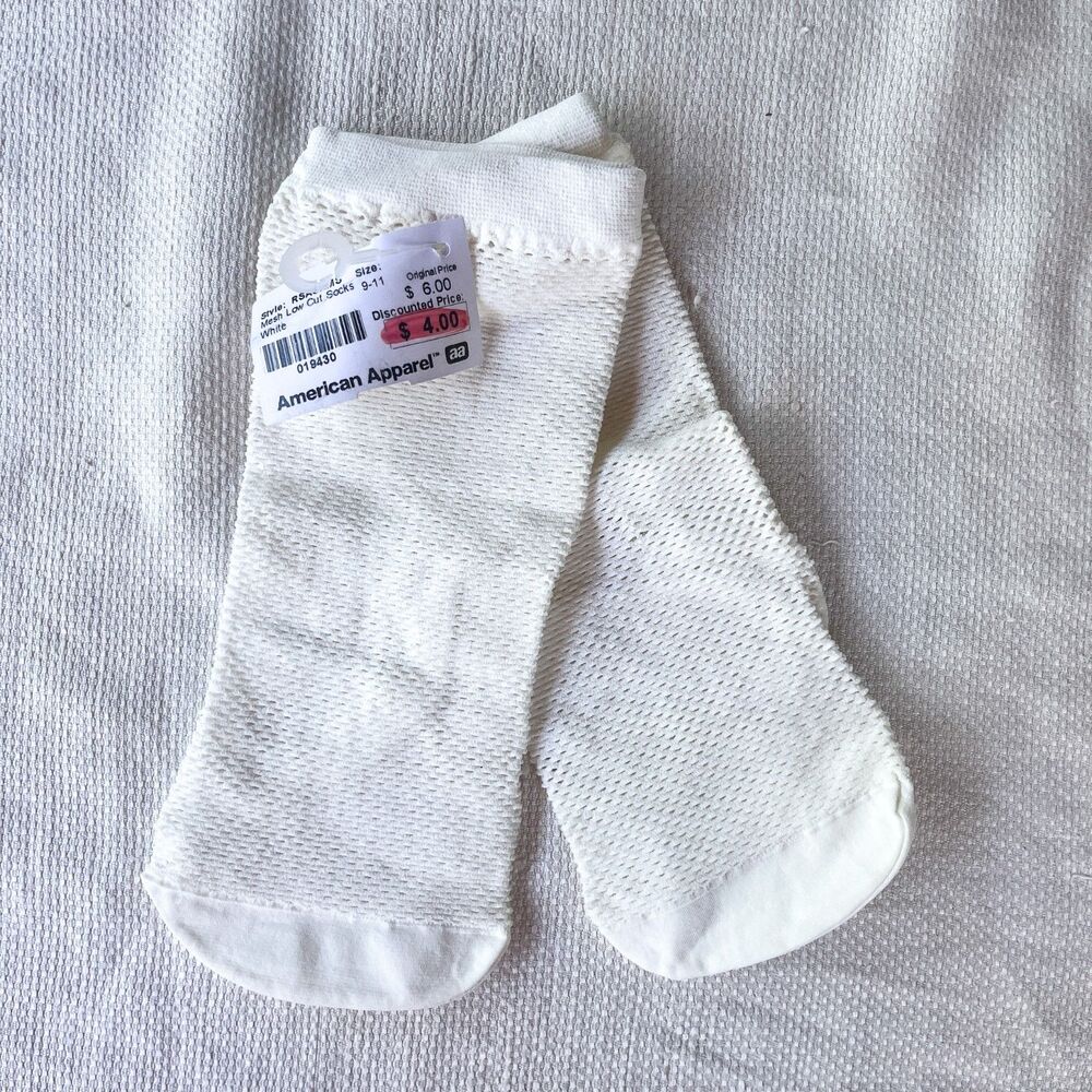 NWT Early 2000s American Apparel White Mesh Nylon Ankle Socks - Fishnet Low-Cut